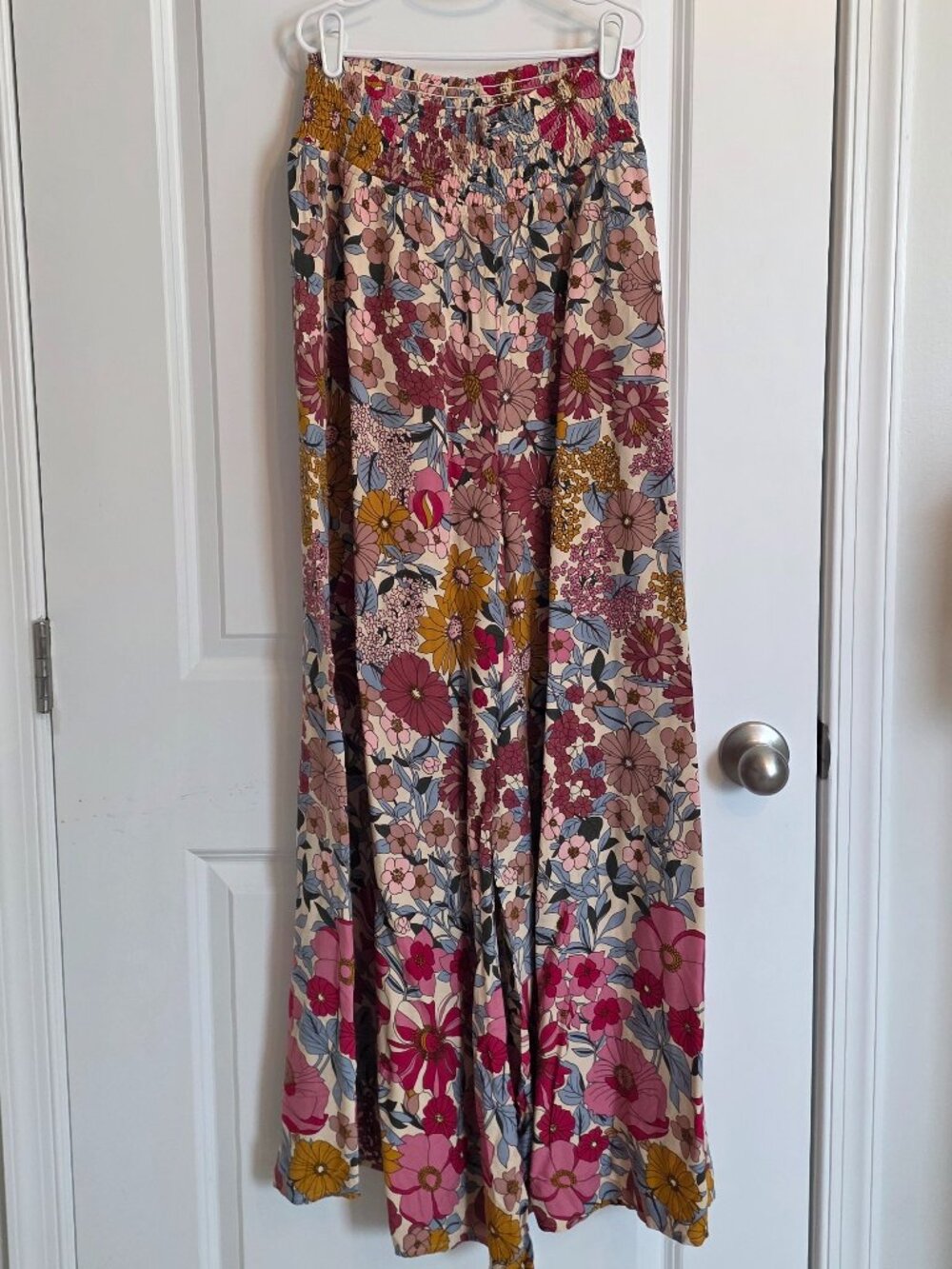 70's Pink Floral Style High Waisted Wide Leg Pants - Size Medium